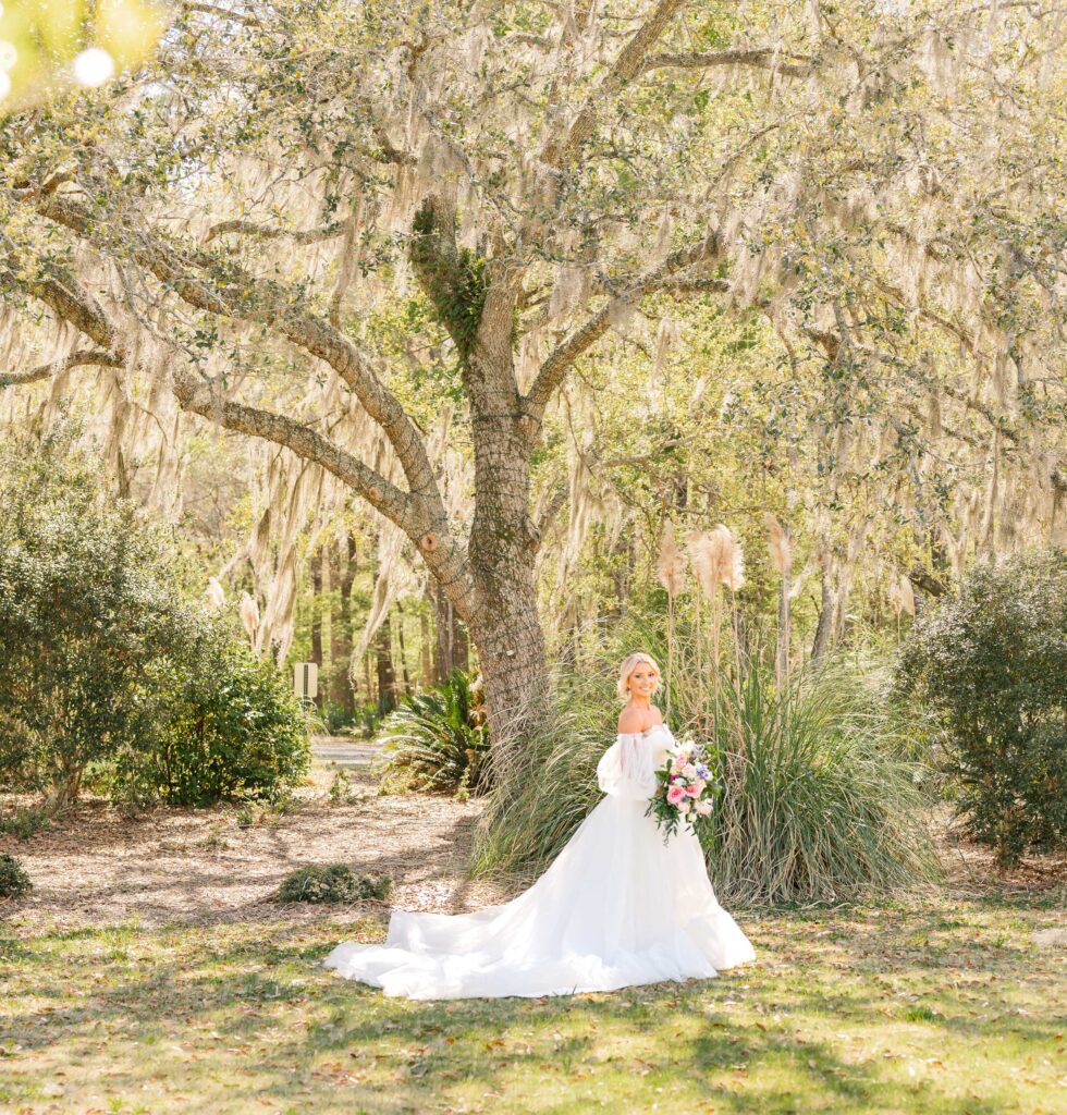South Carolina outdoor wedding venue surrounded by Spanish moss trees
