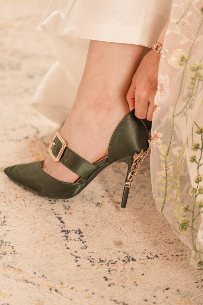 Bridal shoes with gorgeous green and gold accents