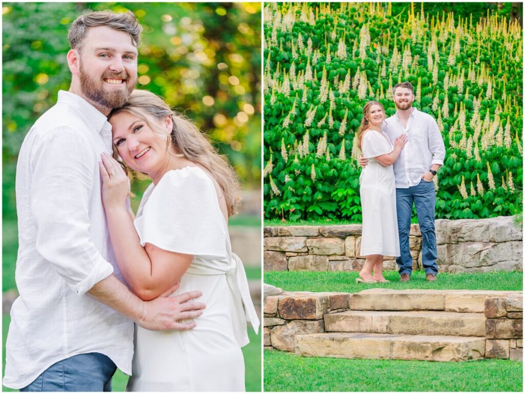 Duke Gardens engagement photos that felt like them in a sea of white hydrangeas 