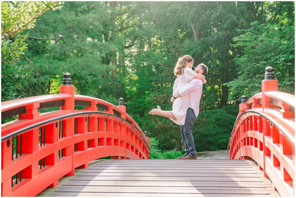 Spins on the iconic red bridge at Duke Gardens