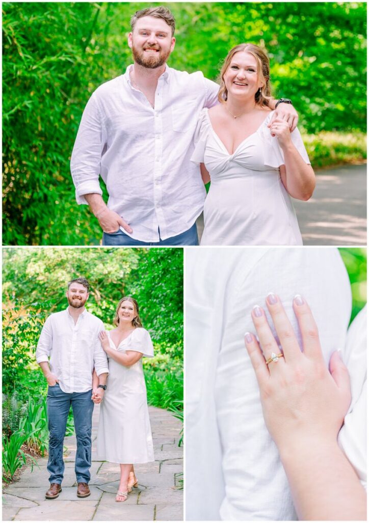 Summertime in a vibrant green garden, the perfect place for their next chapter of life together