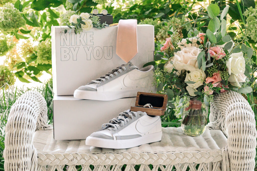 Detail shots of custom made Nike shoes at Boots and Roots Farm by JoLynn Photography
