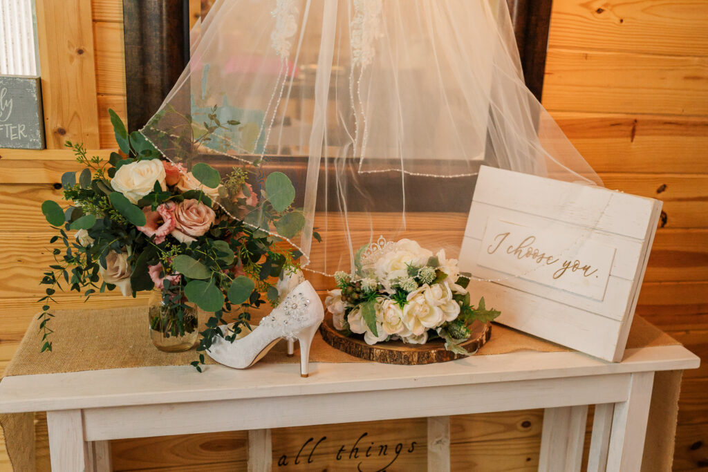 Details of bridal items at Boots and Roots Farm