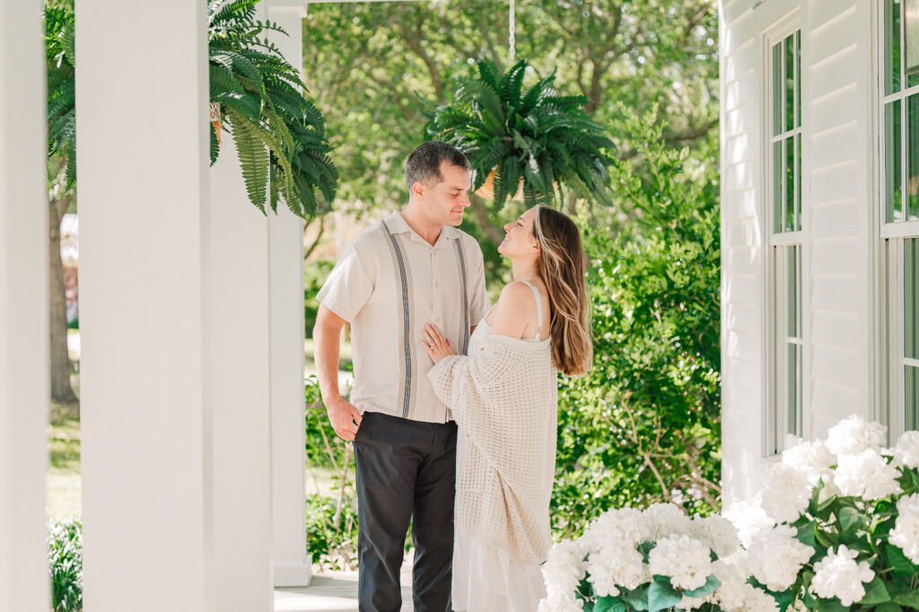 A loving engaged couple looking at each other full of love during their Sycamore Bend engagement