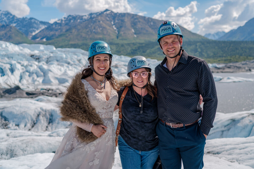 A couple enjoying their destination wedding on Matanuska Glacier for their Alaskan Glacier Wedding by destination wedding photographer, JoLynn Photography