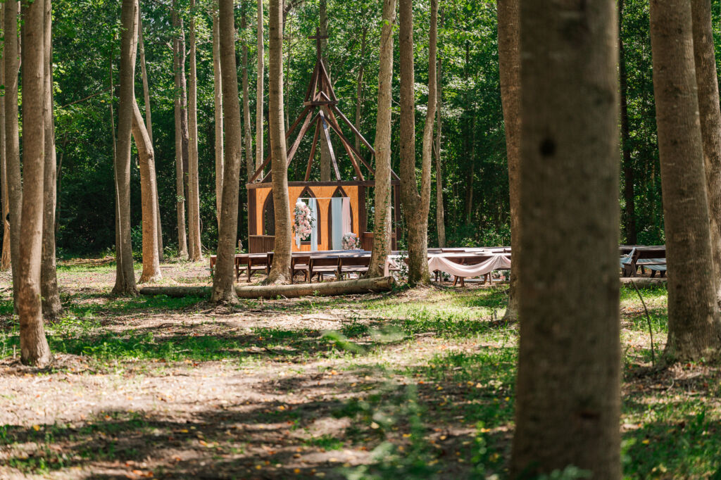 The Enchanted Woods entrance at The English Country Barn by JoLynn Photography