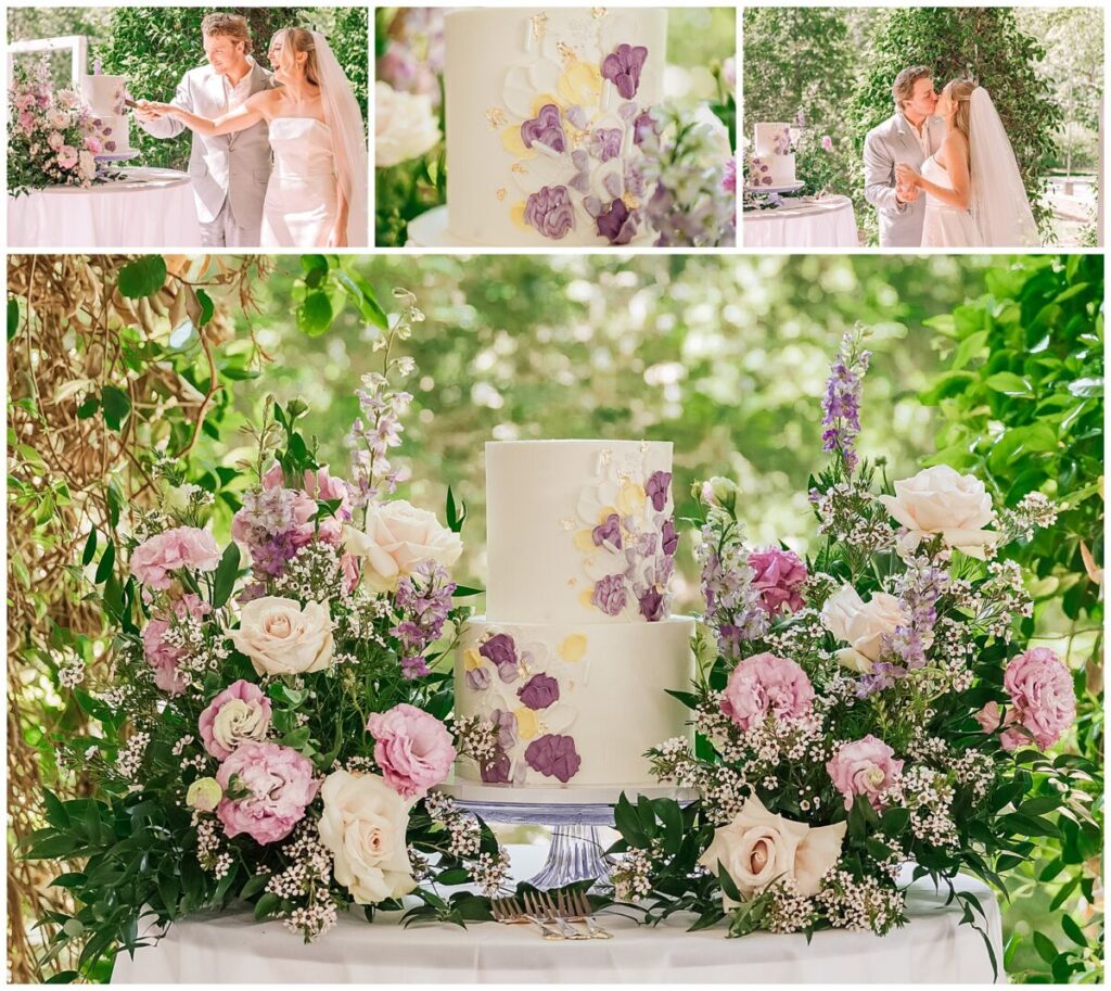A bright and colorful springtime dinnerware full of orange, pink, yellow, red, and purple springtime flowers in the warm sunlight at the Leslie Alford Mims House in Holly Springs North Carolina by JoLynn Photography