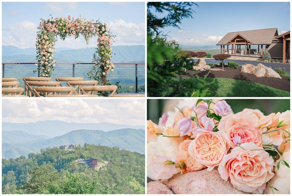 An array of pastel flowers on a tablescape with rich accents and floral tablecloths at The Trillium by JoLynn Photography