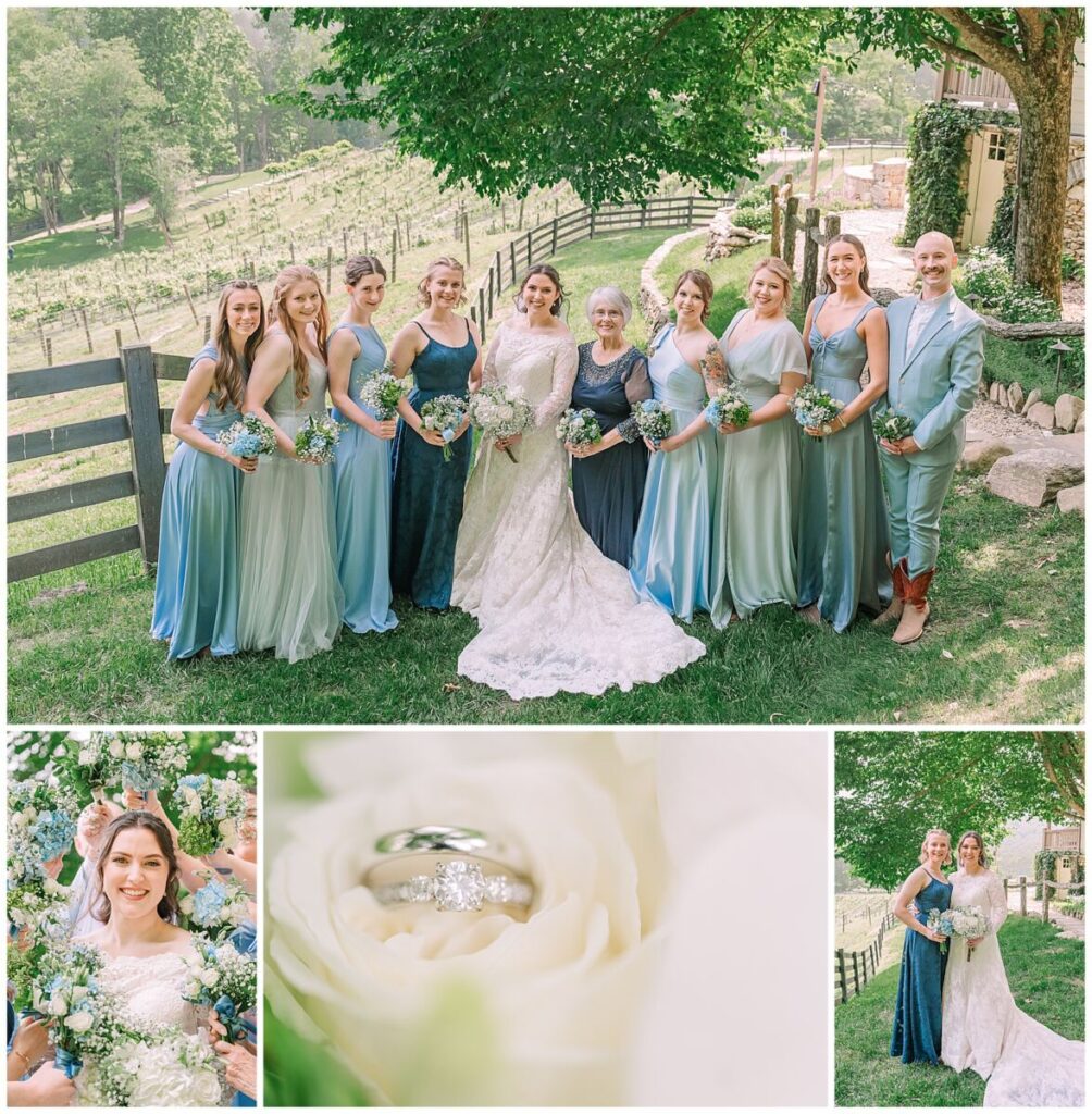 A loving bridal party surrounding a happy bride on her wedding day by JoLynn Photography