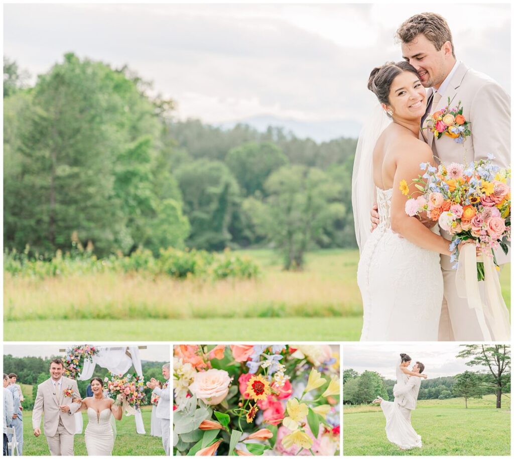 A loving hispanic couple enjoying sunset portraits overlooking the Blue Ridge Mountains at Guildford Farms by JoLynn Photography