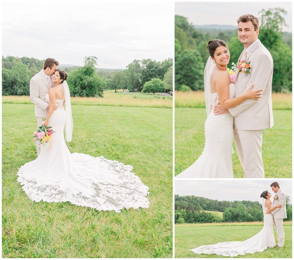 A loving hispanic couple enjoying sunset portraits overlooking the Blue Ridge Mountains at Guildford Farms by JoLynn Photography