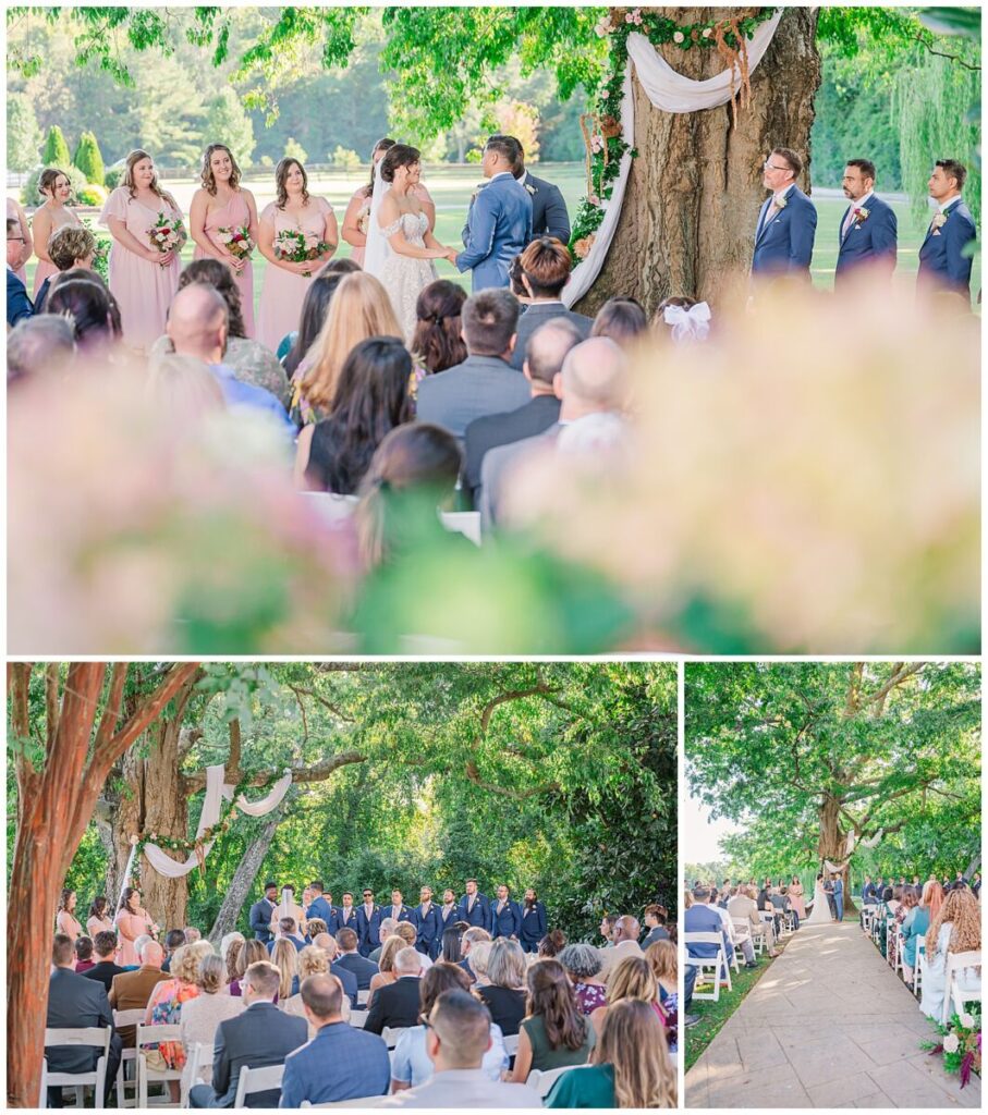 A glowing green wedding ceremony at Waverly Estate surrounded by family and friends by JoLynn Photography