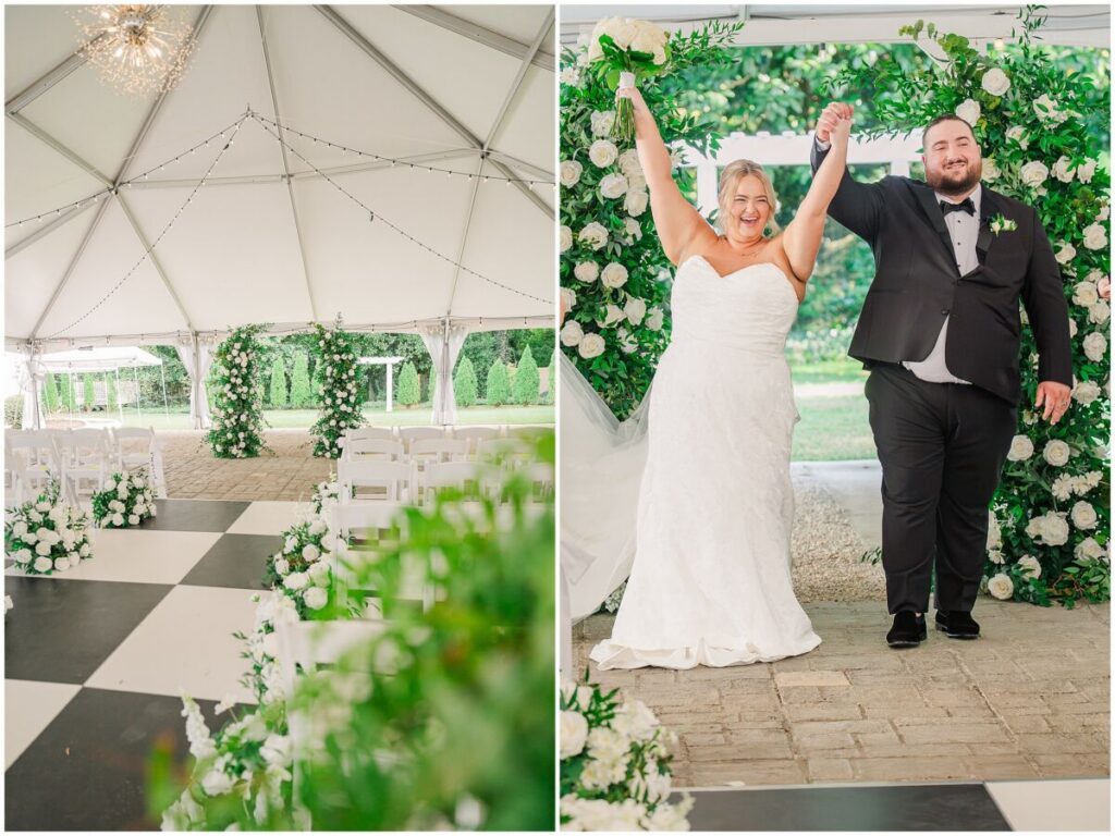 A happy couple getting married during their wedding ceremony