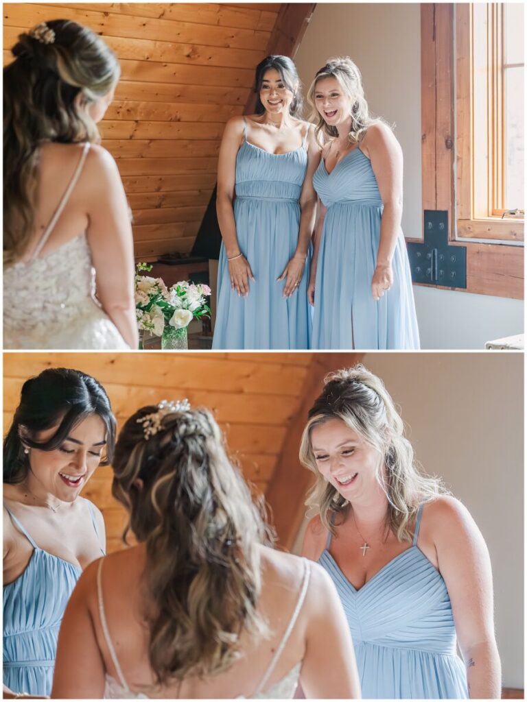A first look with a bride and her bridesmaids