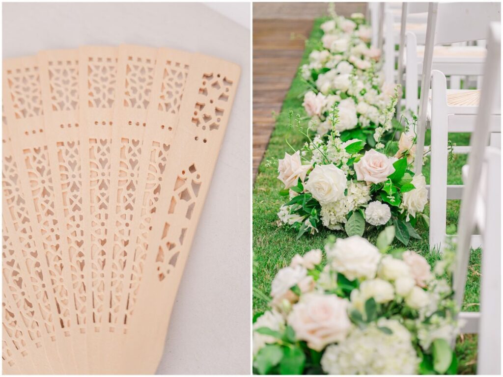 Stunning green, blue, and white wedding details at The Pavilion at Carriage Farm by JoLynn Photography
