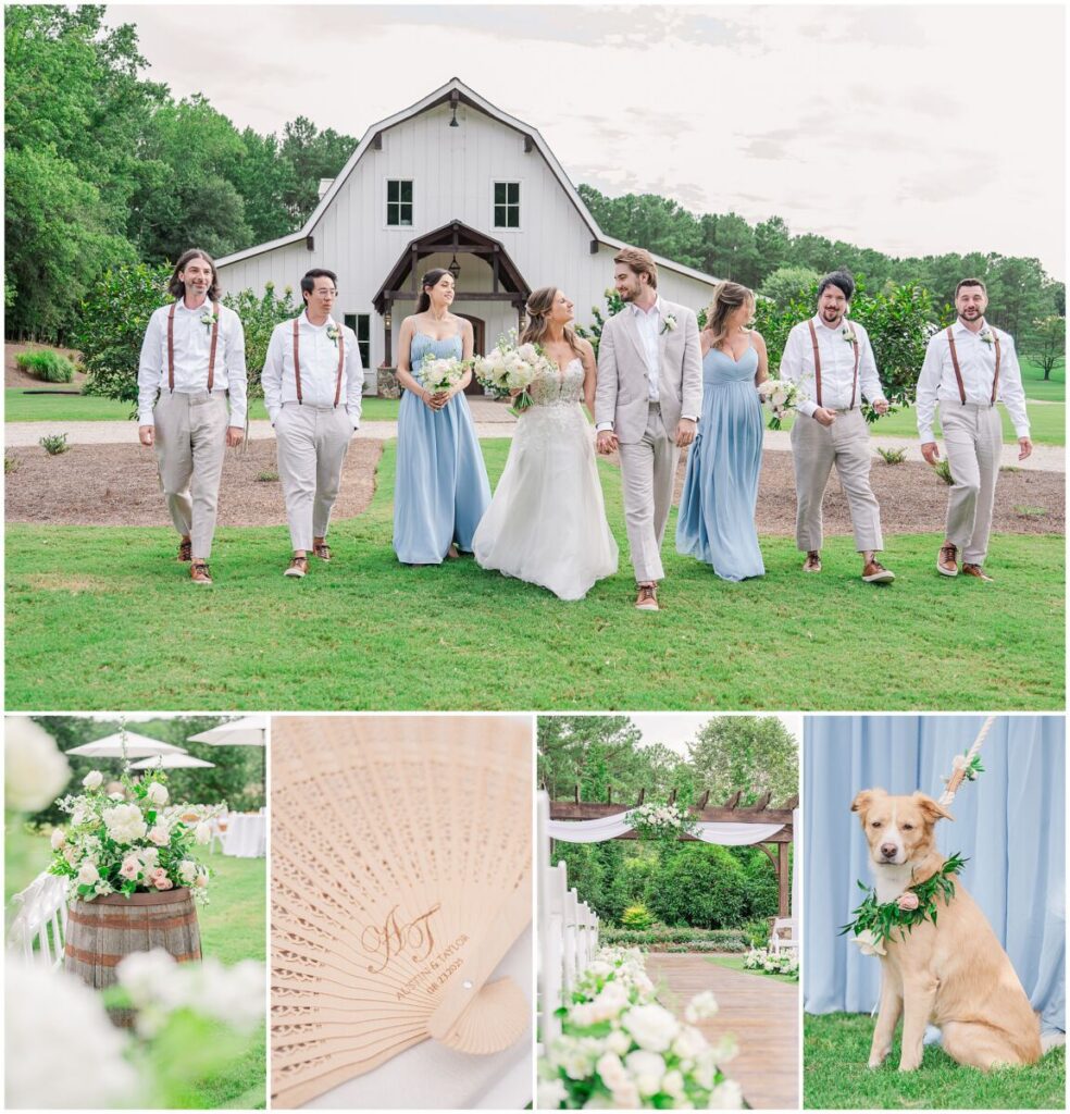 A stunning wedding day  wrapped in green, blue, and white at The Pavilion at Carriage Farm by JoLynn Photography