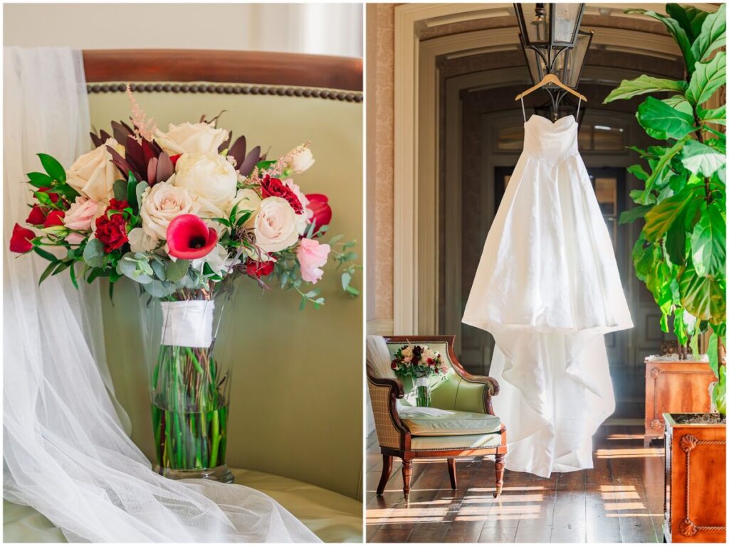 Stunning bridal details in the iconic hallway at The Prestonwood Country Club by JoLynn Photography