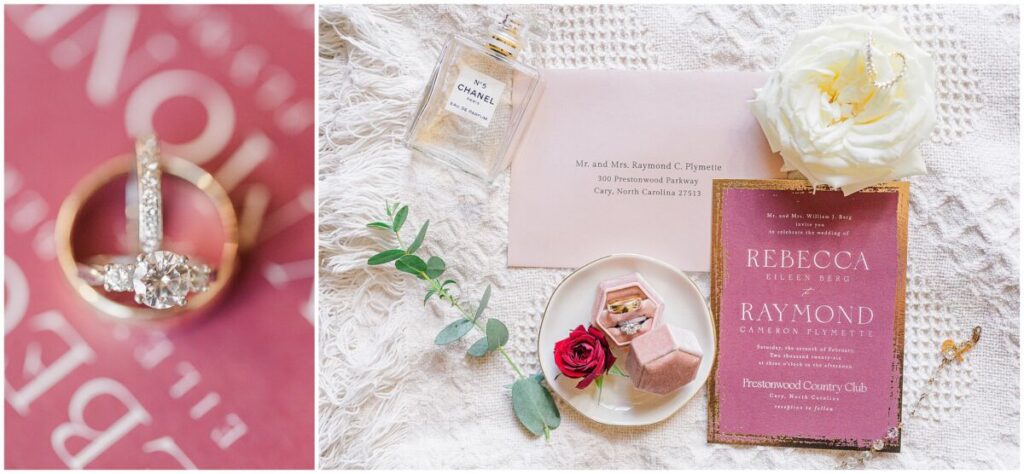 Rich red, pink, and gold wedding details for a classic Cary wedding by JoLynn Photography