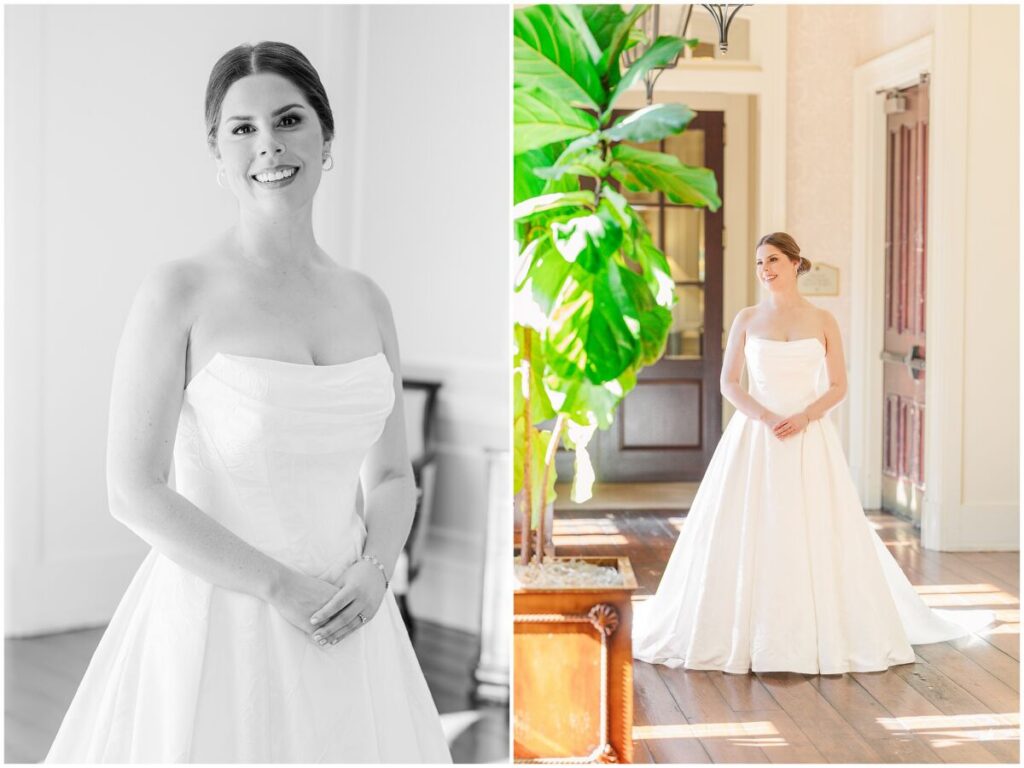 A glowing brunette bride enjoying her Cary wedding at a country club venue during the winter by JoLynn Photography