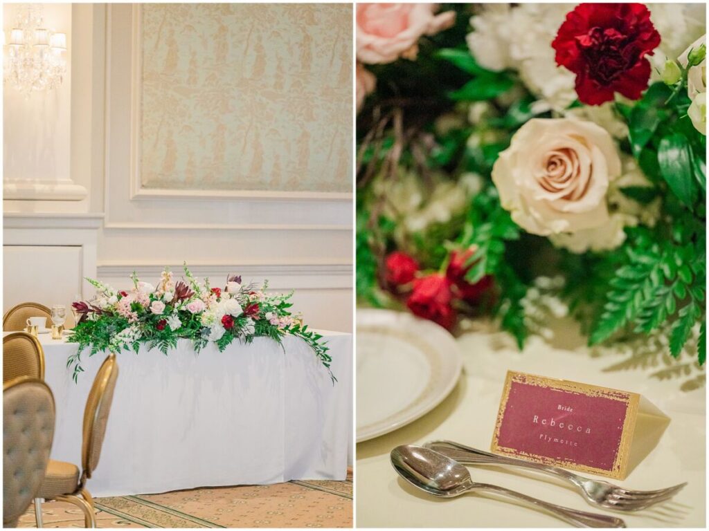 Stunning red, pink, and gold wedding details during a winter wedding in Cary North Carolina
