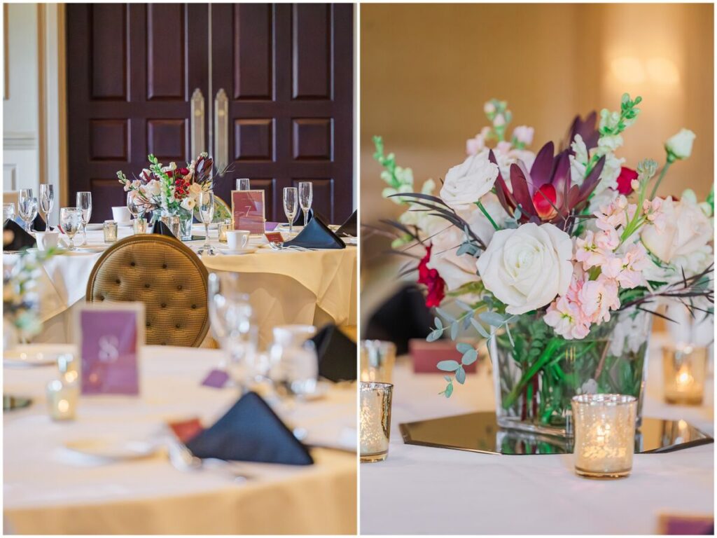 Stunning red, pink, and gold wedding details during a winter wedding in Cary North Carolina