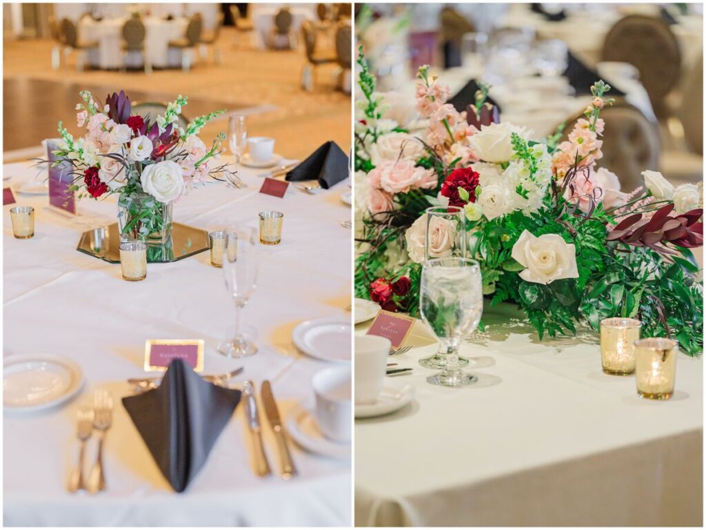 Stunning red, pink, and gold wedding details during a winter wedding in Cary North Carolina