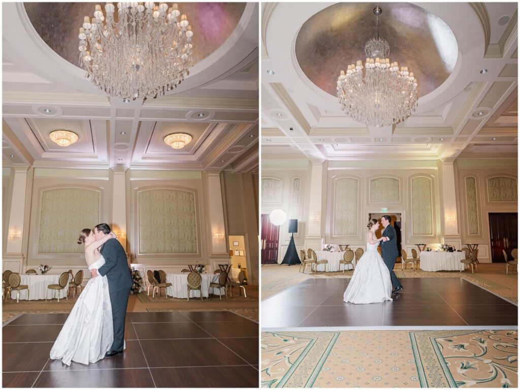 A happy couple sharing a final private dance during their Cary wedding at The Prestonwood Country Club by JoLynn Photography