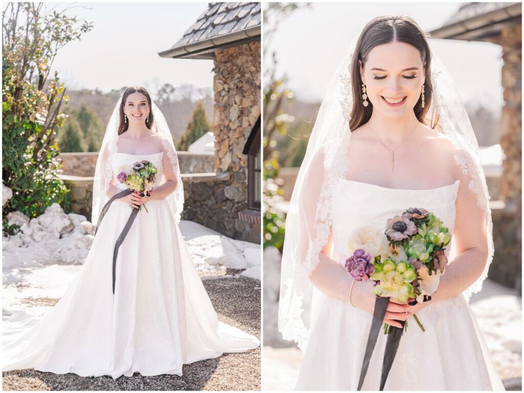 Glowing bridal portraits on a warm February of a stunning brunette bride
