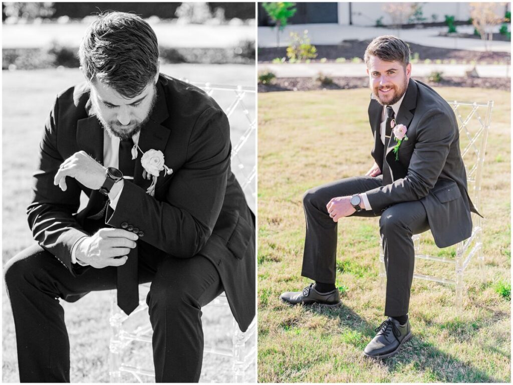 Handsome groom portraits in black and white.