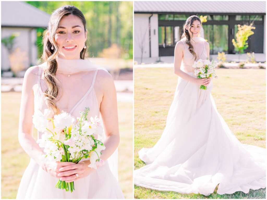 A glowing brunette bride in a sparkly dress in a glowing green field at The Skyroom by JoLynn Photography