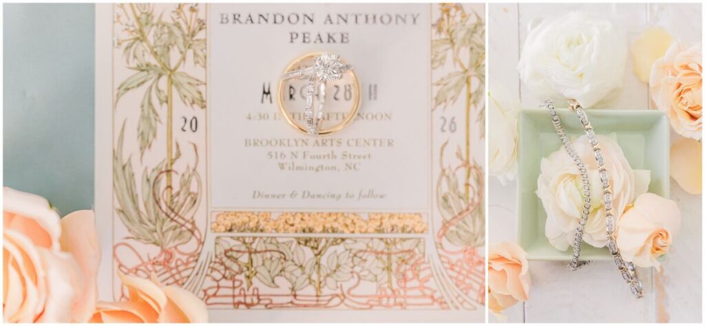 Vibrant green, soft pinks, and romantic wedding details for a Brooklyn Arts Center Wedding by JoLynn Photography