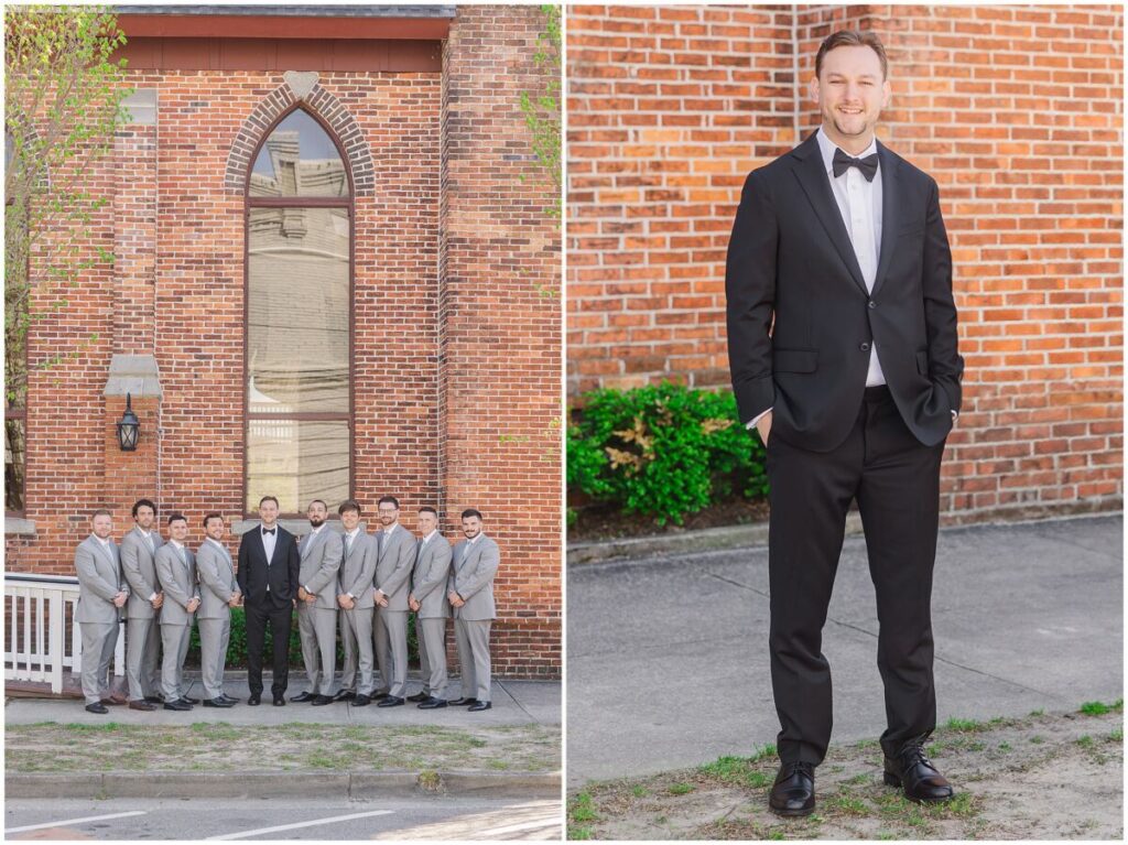 A handsome groom in an all black tux getting ready for his Brooklyn Arts Center Wedding Day by JoLynn Photography