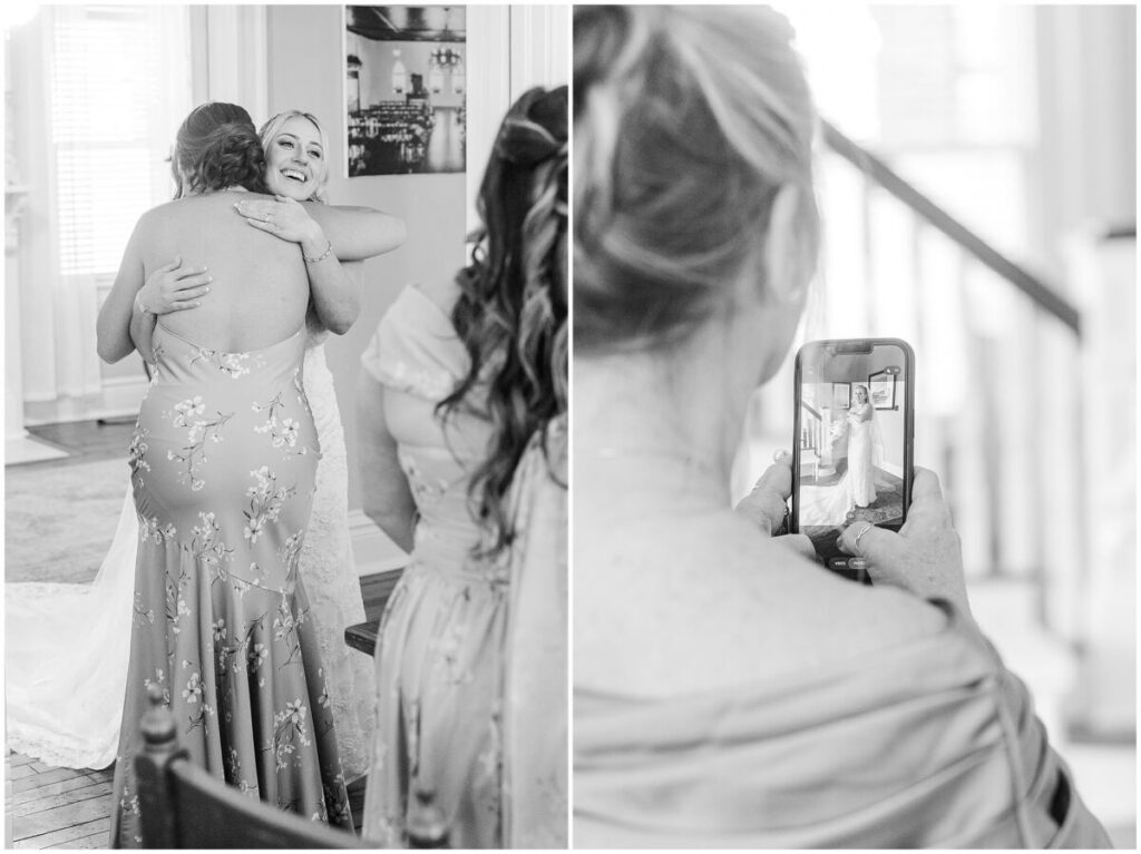 A bride's first look with her bridesmaids