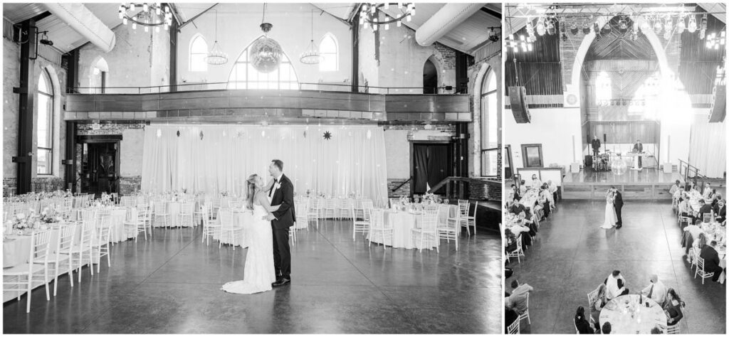 A loving bride and groom sharing a first dance during their Brooklyn Arts Center Wedding by JoLynn Photography