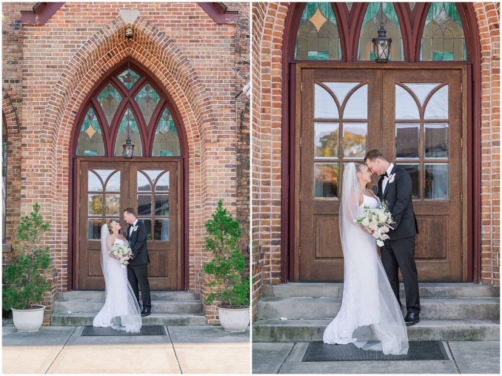 A happy couple enjoying their portraits during their Brooklyn Arts Center wedding day by JoLynn Photography