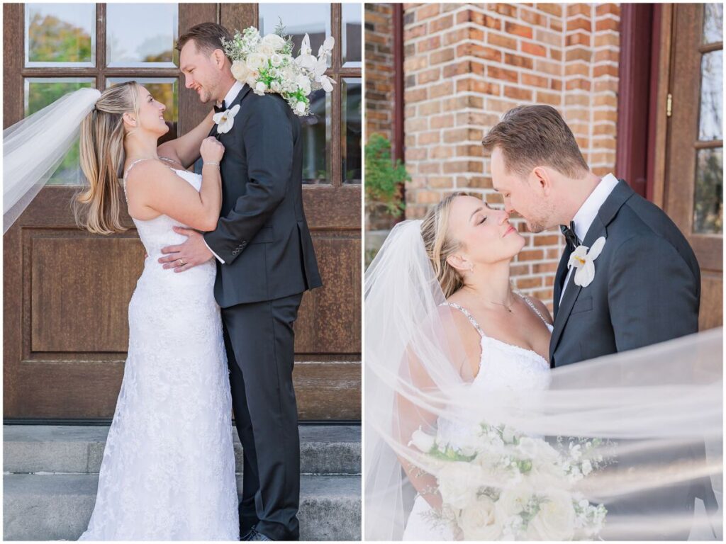 A happy couple enjoying their portraits during their Brooklyn Arts Center wedding day by JoLynn Photography