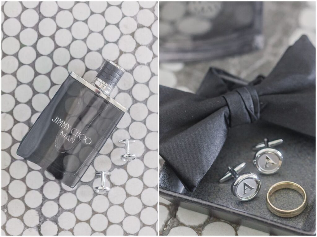 Iconic black and white groom details