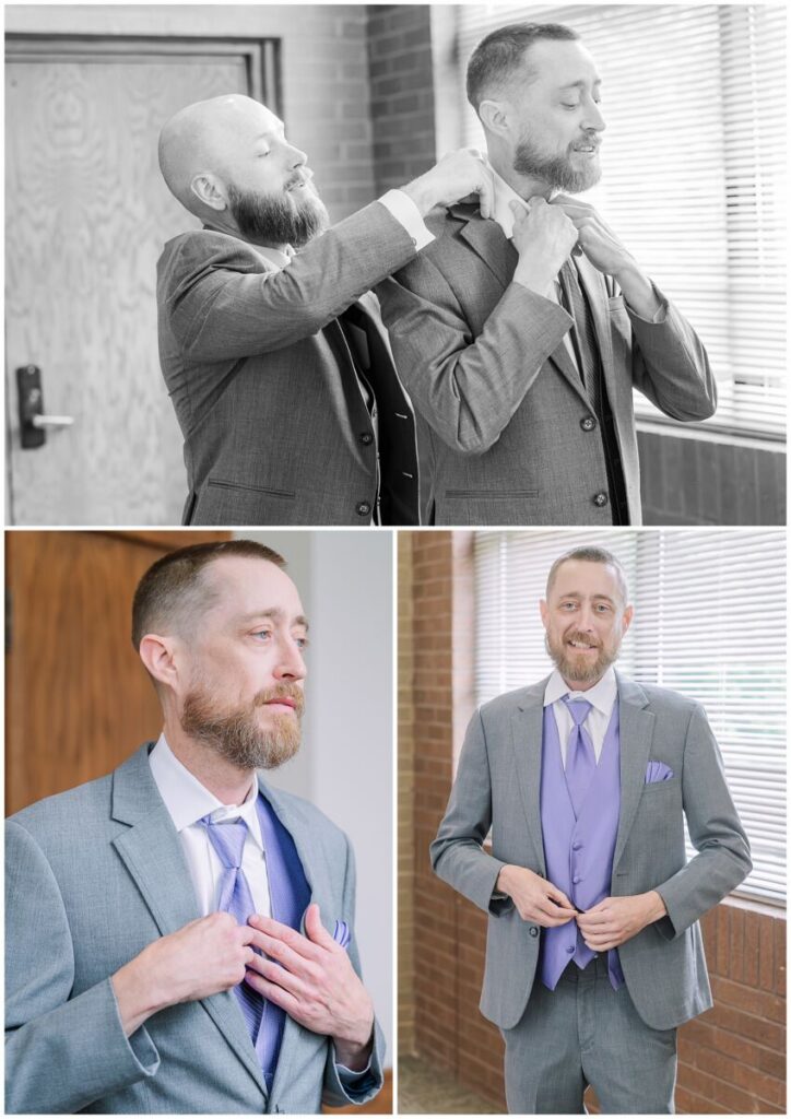 A groom getting ready with his best man on his wedding day