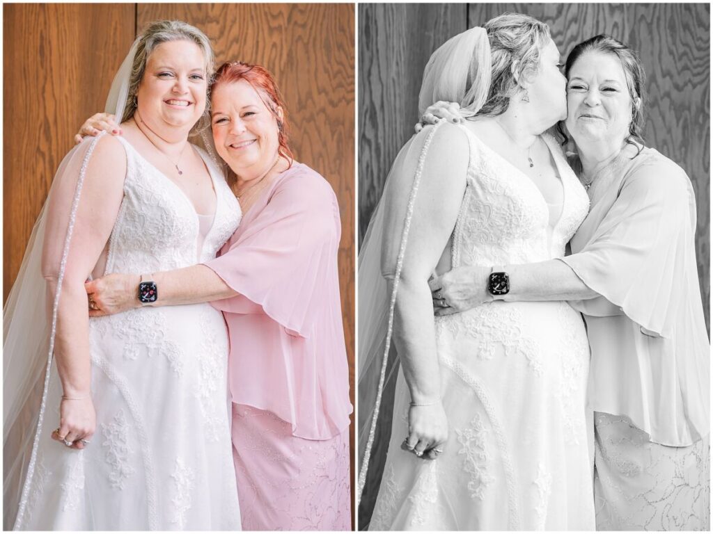 A happy blonde bride getting ready before her summer wedding day at Terra Blooms Farm by JoLynn Photography