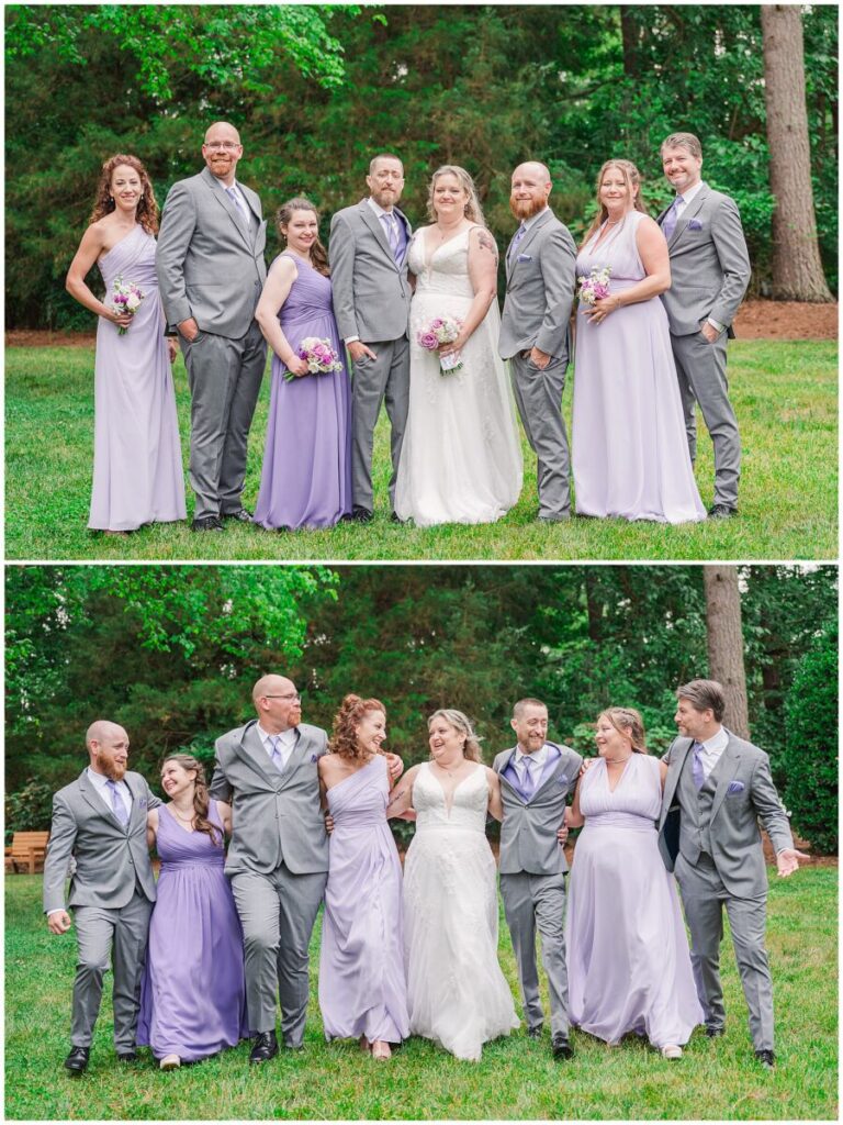 A beautiful wedding party during a summer wedding at Terra Blooms Farm in a vivid green garden by JoLynn Photography