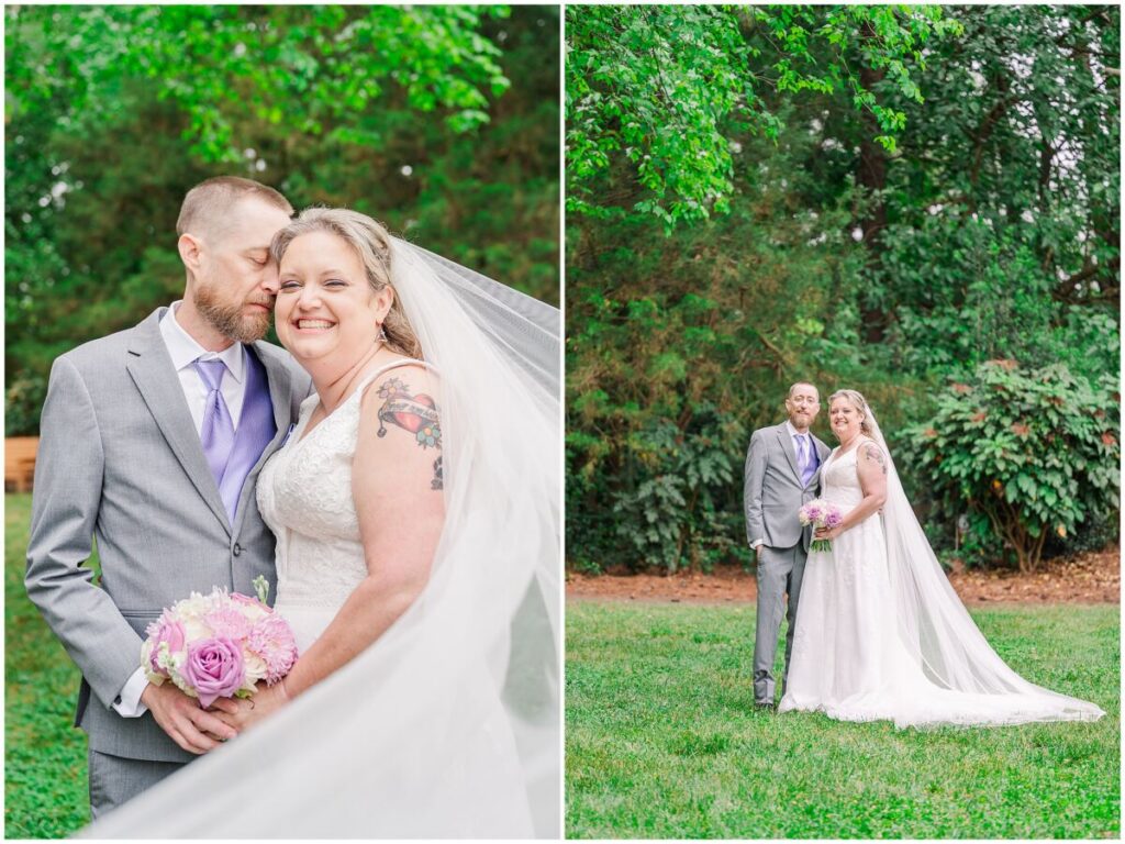A beautiful wedding party during a summer wedding at Terra Blooms Farm in a vivid green garden by JoLynn Photography