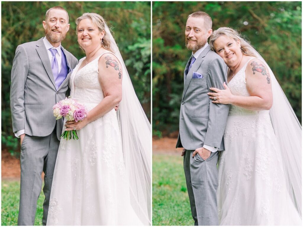 A happy couple on their summer wedding day in a beautiful green park at sunset at Terra Blooms Farm by JoLynn Photography