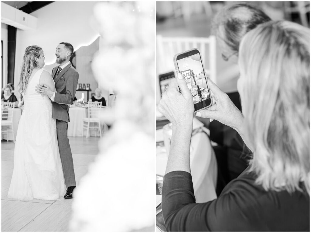 A husband and wife's first dance at their wedding reception