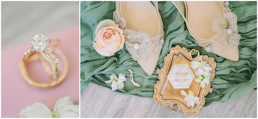 Beautiful wedding details of green, white, and soft pinks at The Barn at Blue Sky Farm by JoLynn Photography