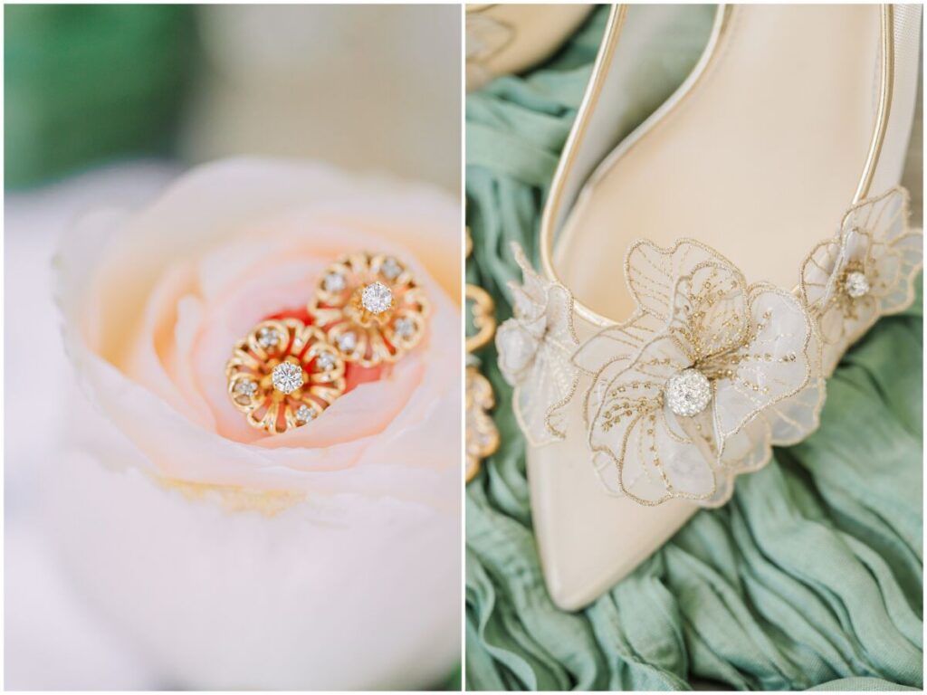 Beautiful wedding details of green, white, and soft pinks at The Barn at Blue Sky Farm by JoLynn Photography
