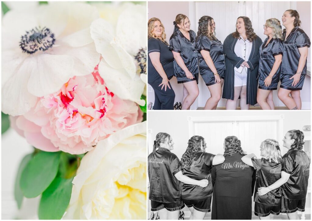 Bridesmaids in matching robes on a wedding day