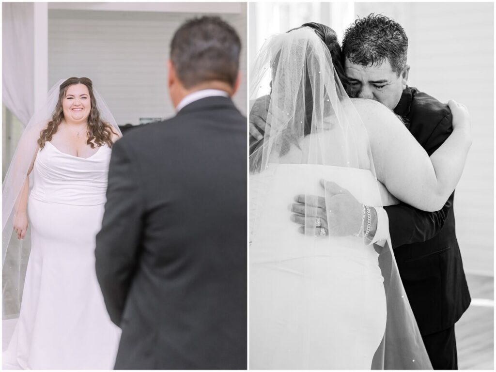A bride's first look with her dad on her wedding day