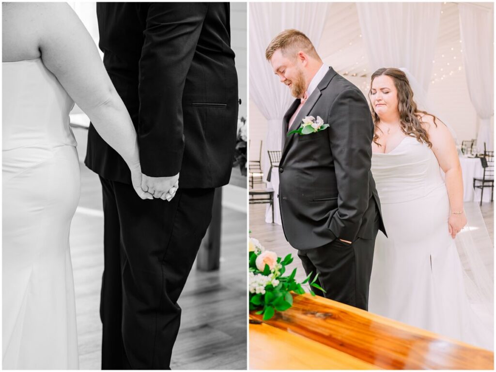 A private prayer with a bride and her soon-to-be husband on their wedding day