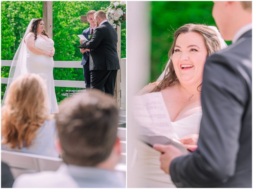 A beautiful wedding ceremony during the springtime at The Barn at Blue Sky Farm by JoLynn Photography