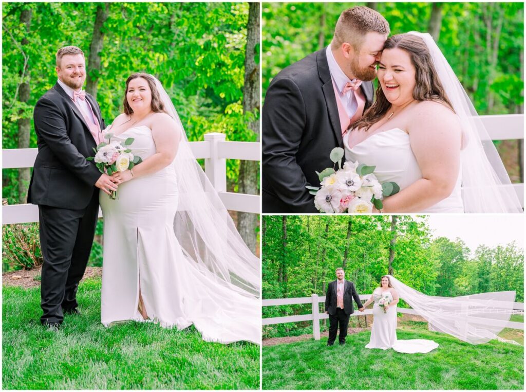 A happy couple during golden hour portraits at The Barn at Blue Sky Farm by JoLynn Photography